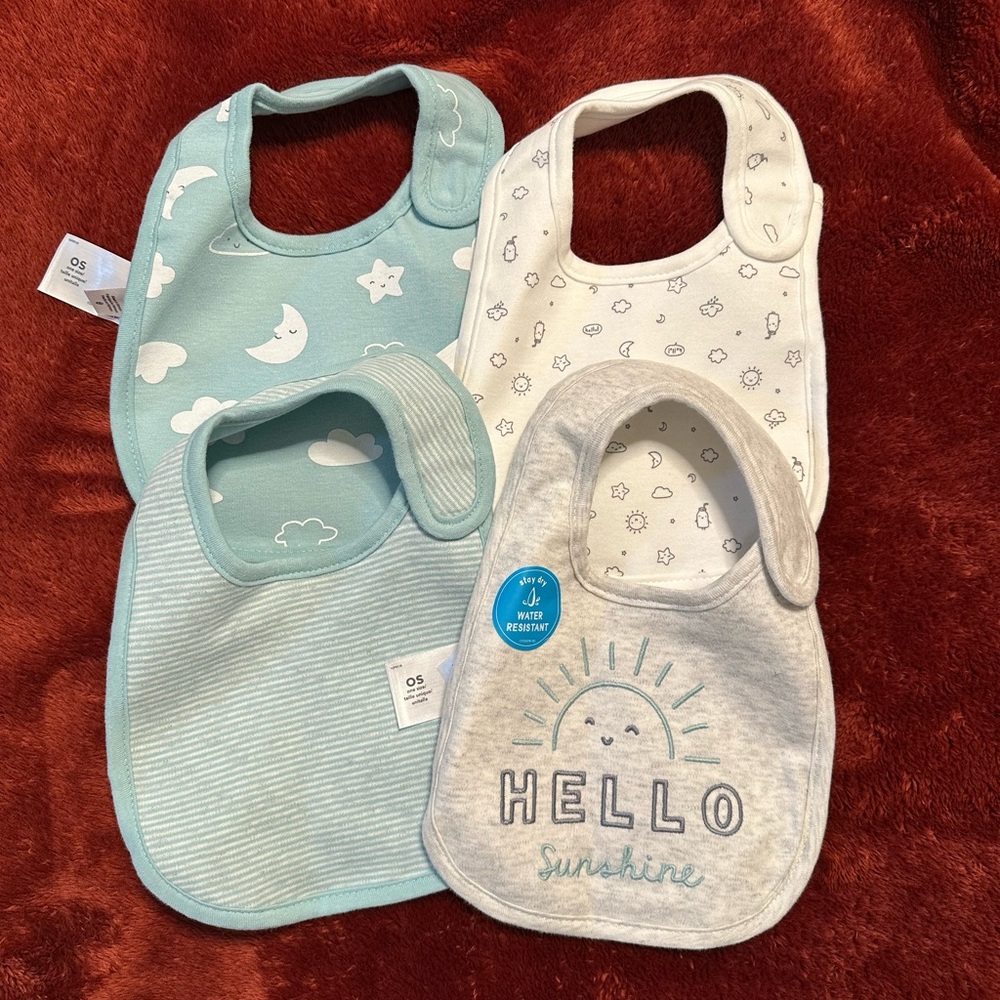 Baby Bib Set - Blue, White, Gray